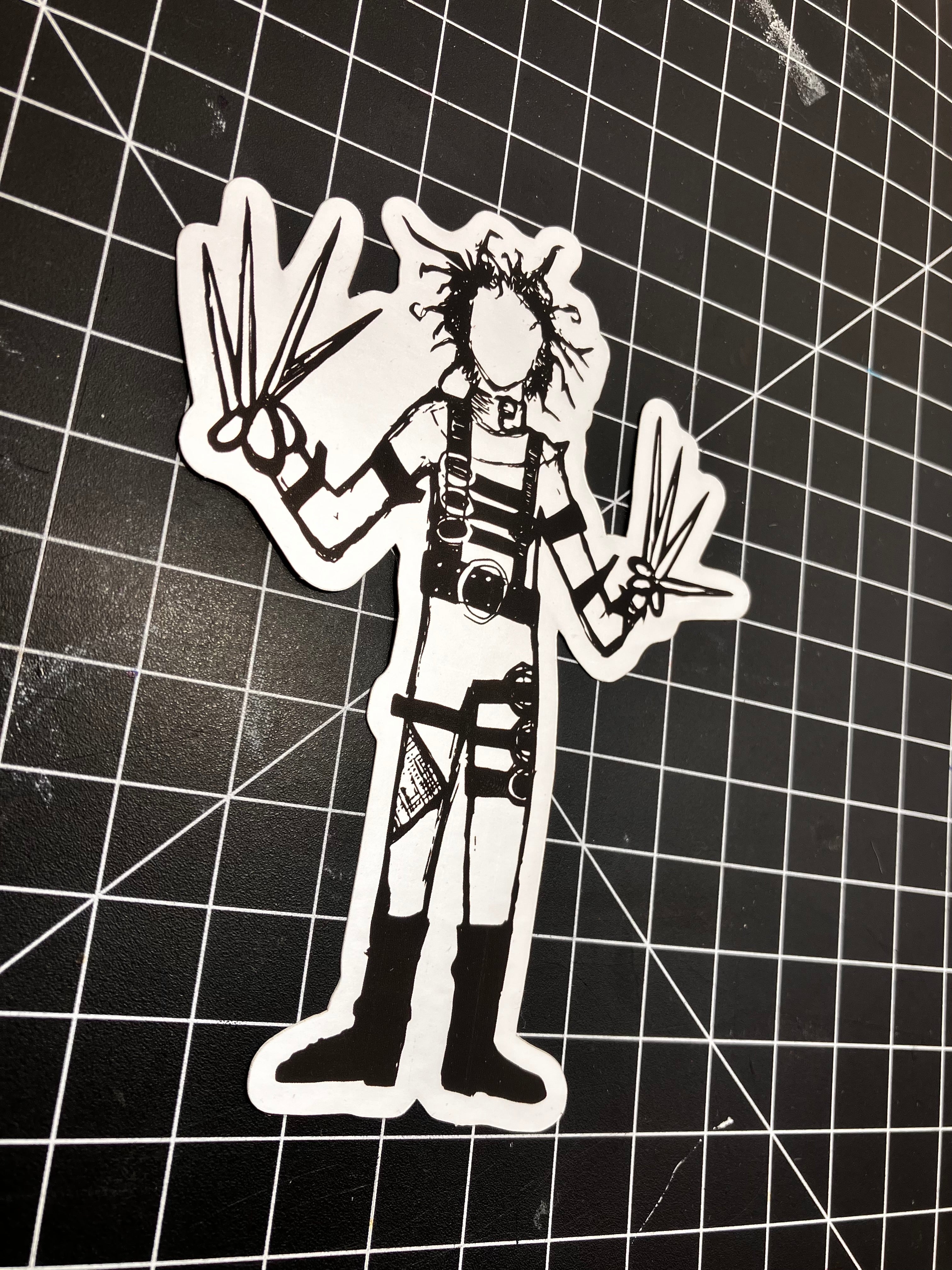Edward Scissorhands Illustration Brushed Aluminum Sticker
