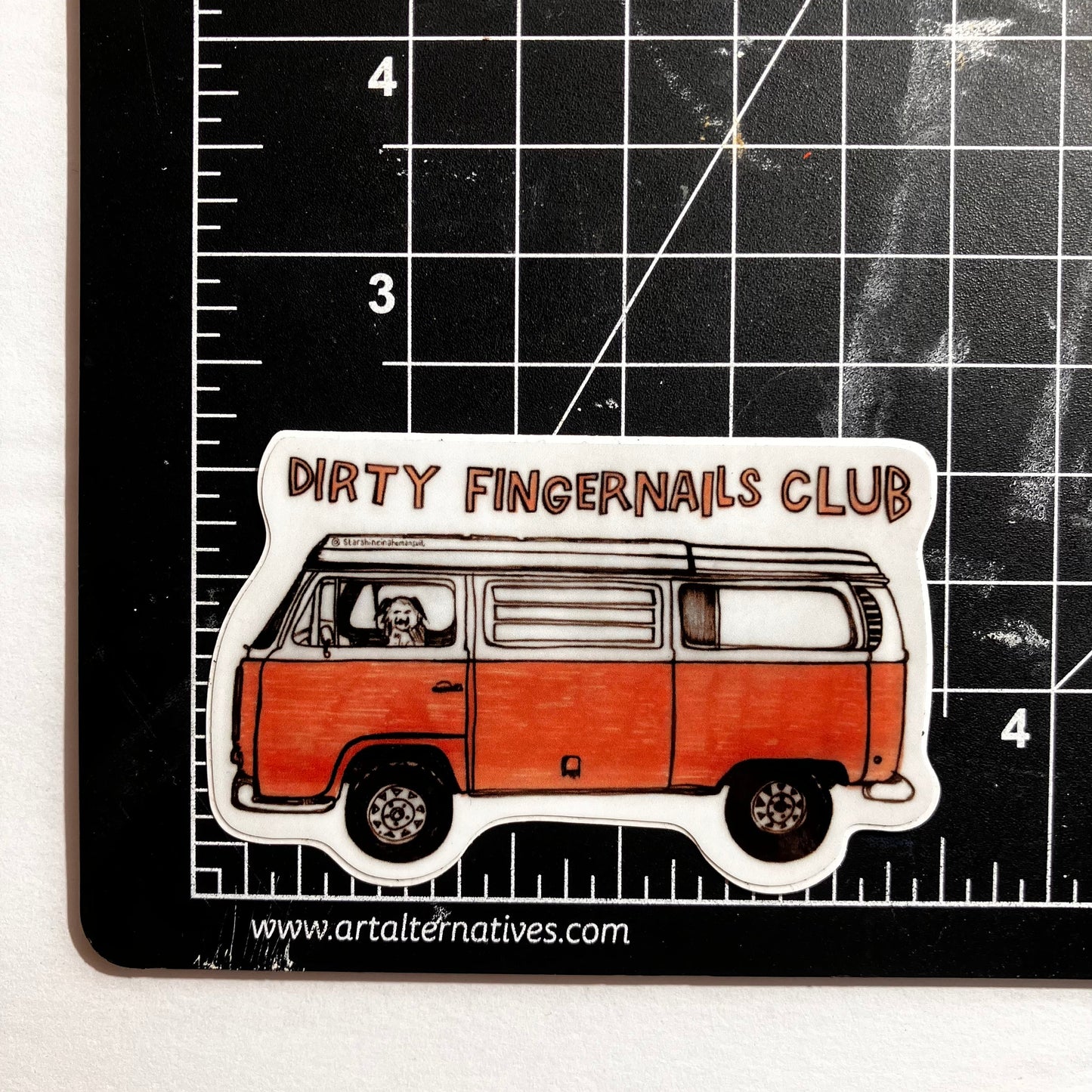 Dirty Fingernails Club VW Bus with Dog Sticker