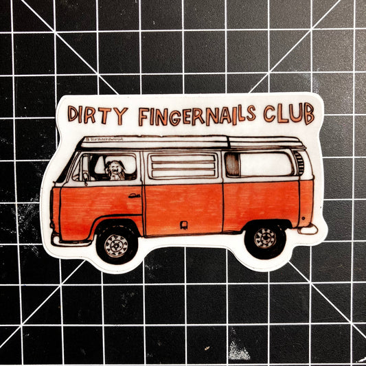 Dirty Fingernails Club VW Bus with Dog Sticker
