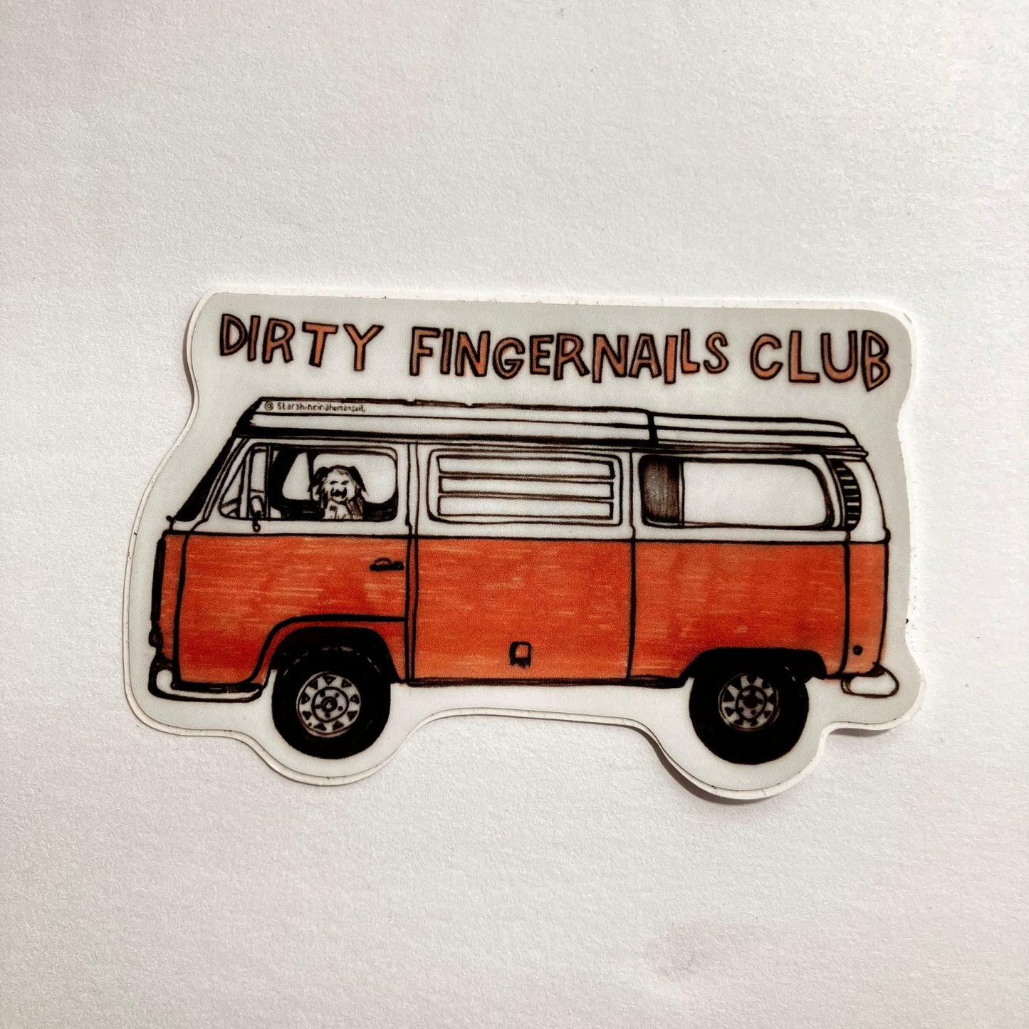 Dirty Fingernails Club VW Bus with Dog Sticker