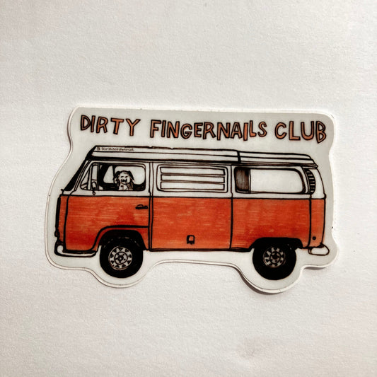 Dirty Fingernails Club VW Bus with Dog Sticker