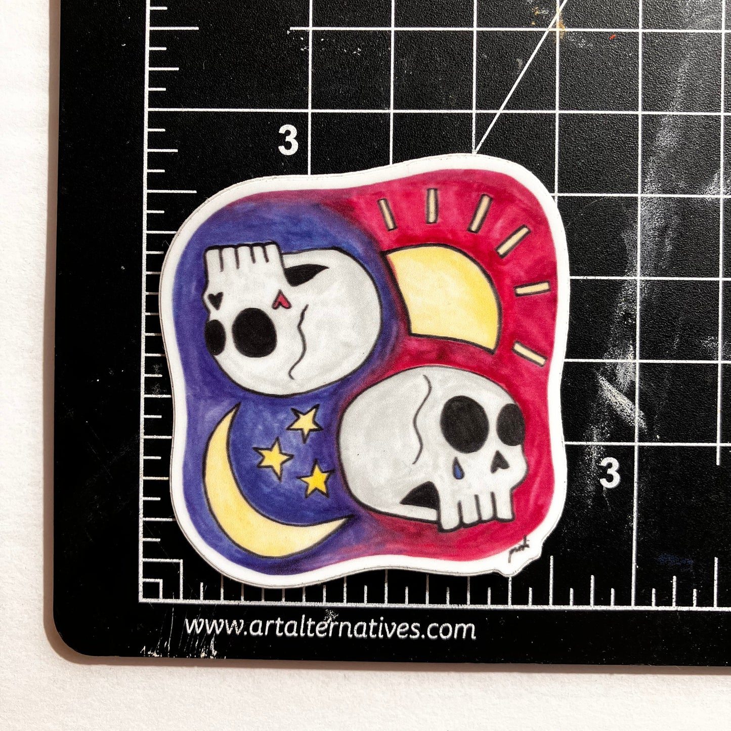 Happy/Sad Yin/Yang Skulls Vinyl Sticker