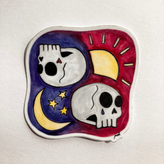 Happy/Sad Yin/Yang Skulls Vinyl Sticker